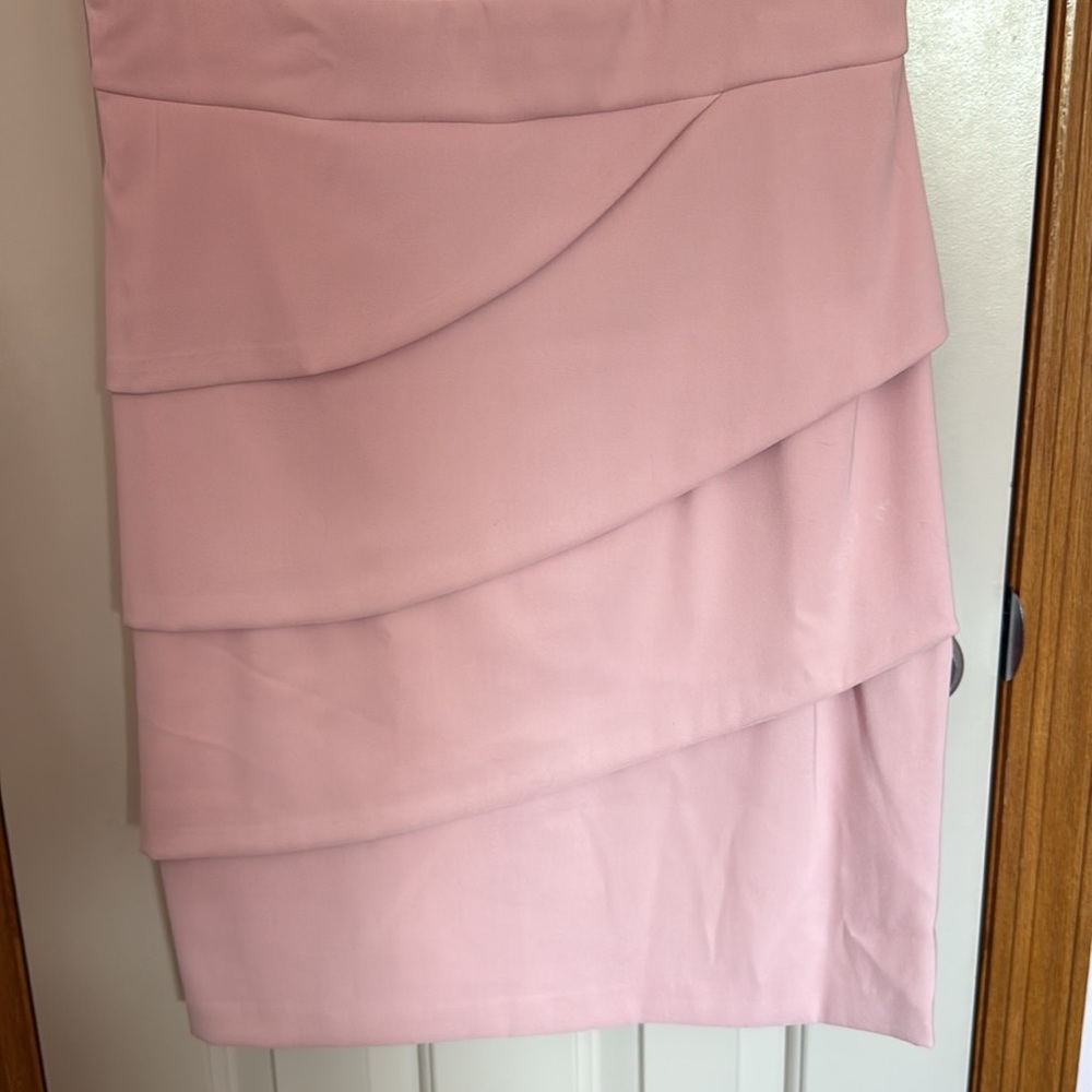 NWT Connected Apparel Pink Asymmetrical Ruffled Sheath Dress - Picture 2 of 7